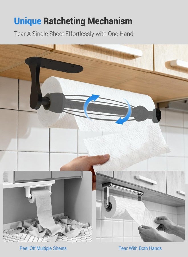 Swaitee Paper Towel Holder Under Cabinet, One-Handed Tear, Wall Mount, Adhesive, Black, Paper Roll Holder with Ratchet Mechanism for Kitchen Bathroom Farmhouse Essentials Decor Accessories - Image 2